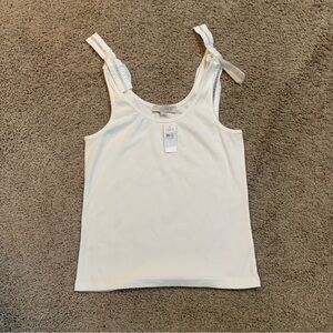 NWT LOFT Shoulder Bow White Ribbed Tank Top Large